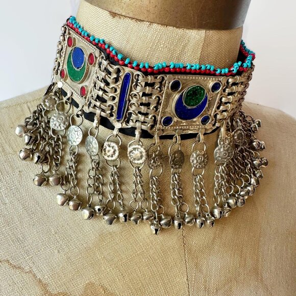 Boho Choker, Afghan, Arm Band, Anklet, Middle Eastern, Vintage Necklace, Blue, - Picture 1 of 5